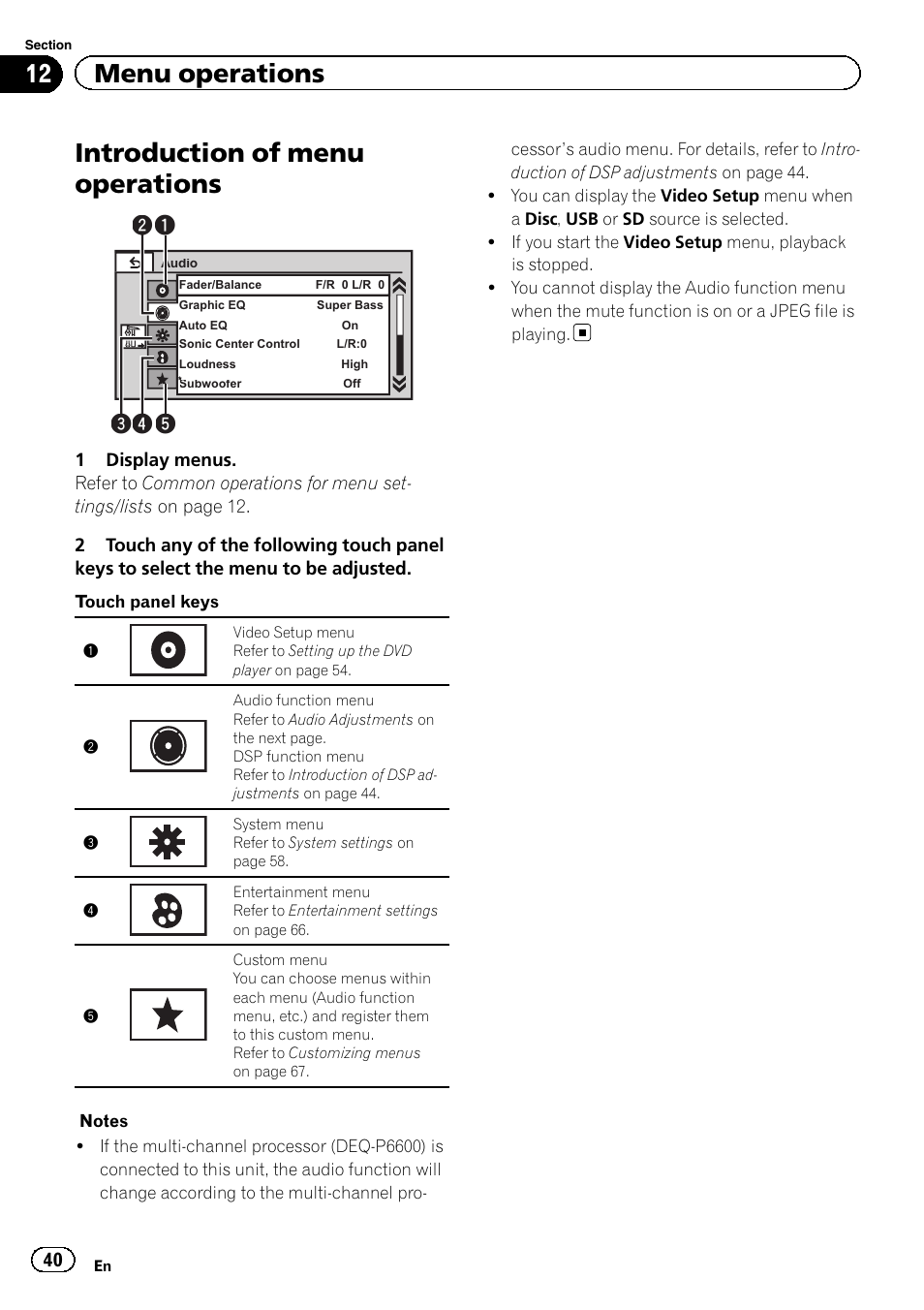 Menu operations introduction of menu operations, Introduction of menu operations, 12 menu operations | Pioneer AVH-P6300BT User Manual | Page 40 / 104