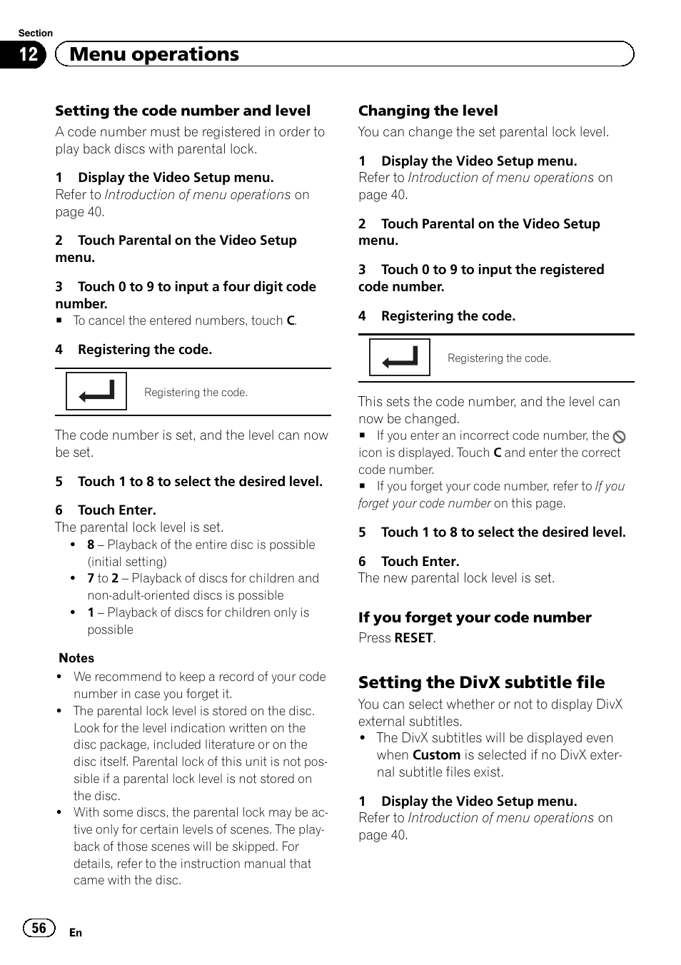 12 menu operations, Setting the divx subtitle file | Pioneer AVH-P6300BT User Manual | Page 56 / 104