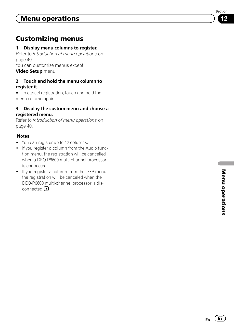 Customizing menus, Menu operations | Pioneer AVH-P6300BT User Manual | Page 67 / 104