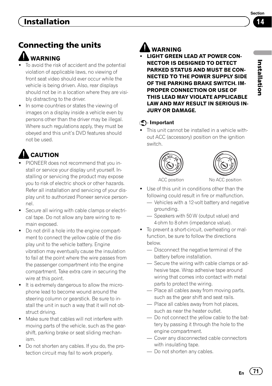 Installation connecting the units, Connecting the units, Installation | Pioneer AVH-P6300BT User Manual | Page 71 / 104
