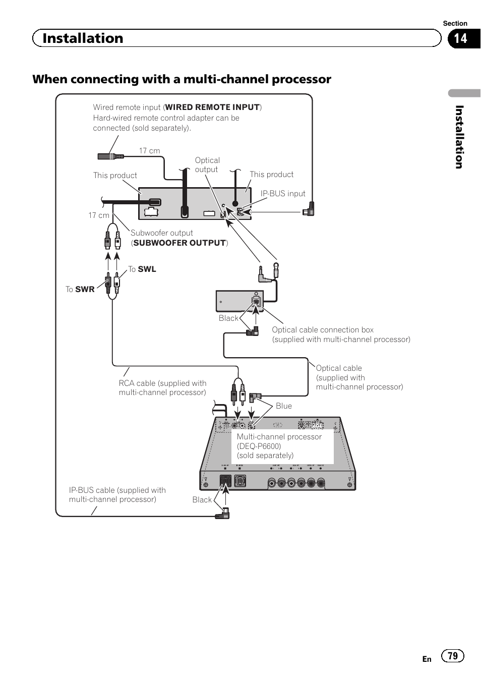 When connecting with a multi-channel processor, Installation | Pioneer AVH-P6300BT User Manual | Page 79 / 104