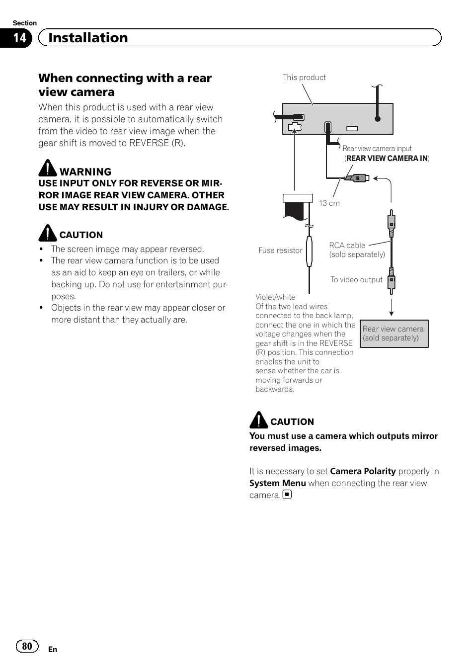 14 installation, When connecting with a rear view camera | Pioneer AVH-P6300BT User Manual | Page 80 / 104