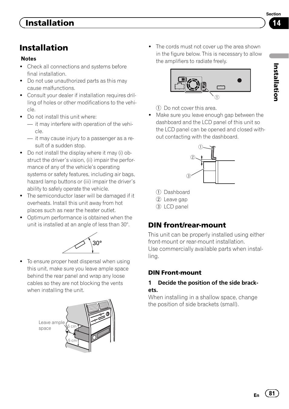 Installation, Din front/rear-mount | Pioneer AVH-P6300BT User Manual | Page 81 / 104