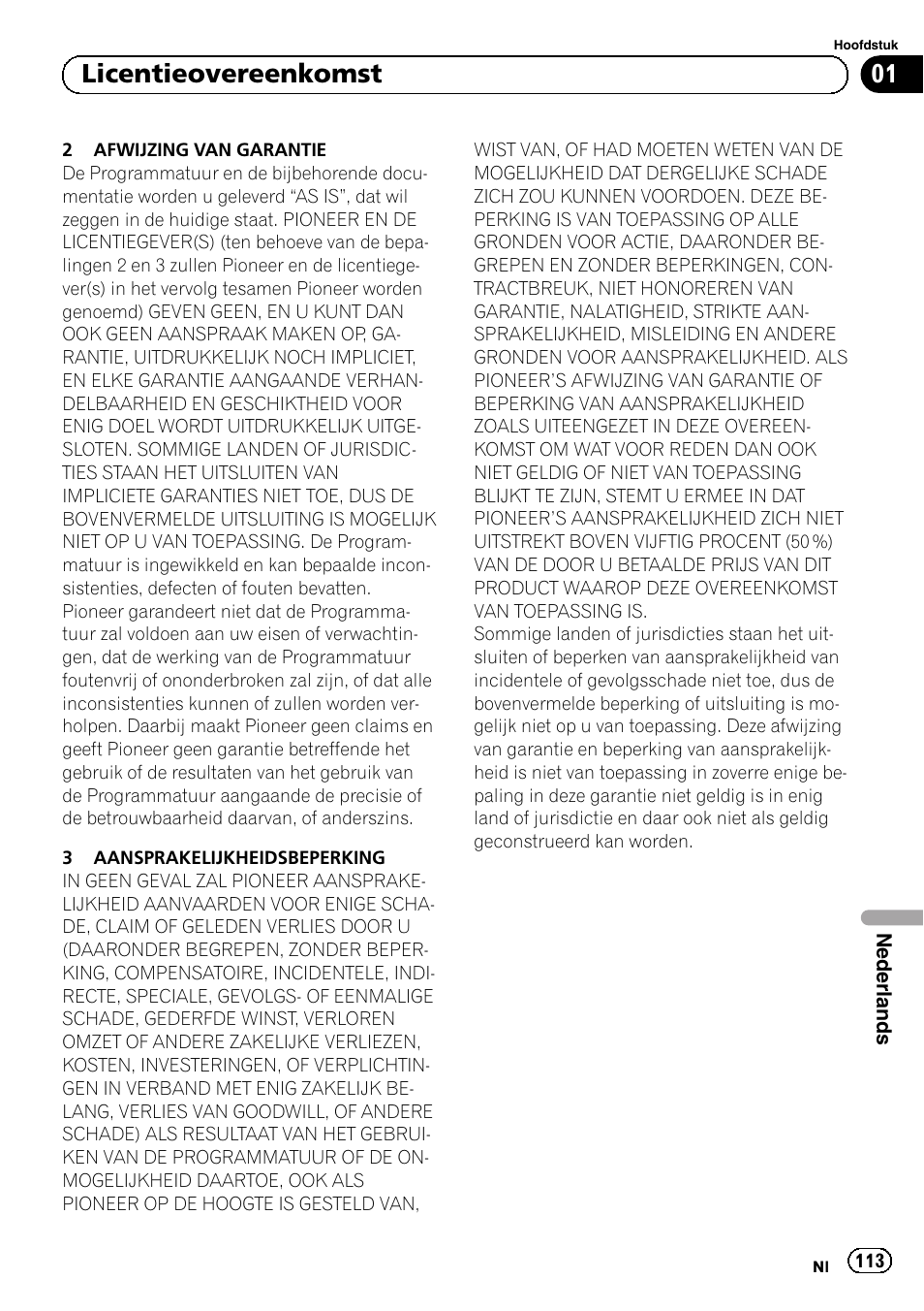 01 licentieovereenkomst | Pioneer AVIC-F50BT User Manual | Page 113 / 132