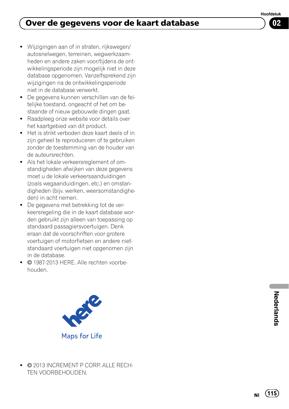 Over de gegevens voor de kaart database, 02 over de gegevens voor de kaart database | Pioneer AVIC-F50BT User Manual | Page 115 / 132