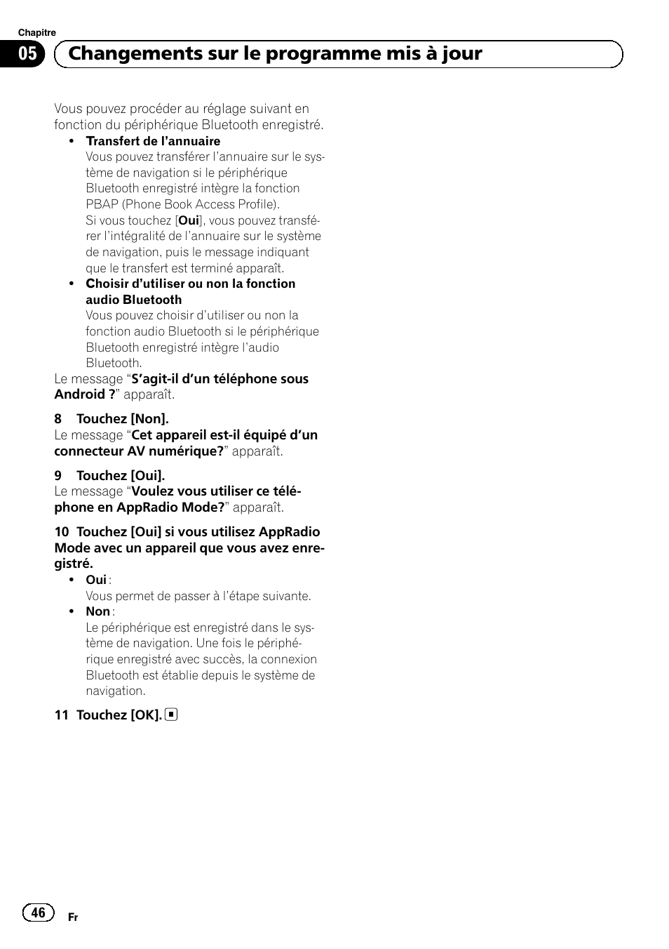 05 changements sur le programme mis à jour | Pioneer AVIC-F50BT User Manual | Page 46 / 132