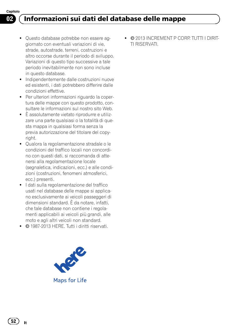 Informazioni sui dati del database delle mappe, 02 informazioni sui dati del database delle mappe | Pioneer AVIC-F50BT User Manual | Page 52 / 132