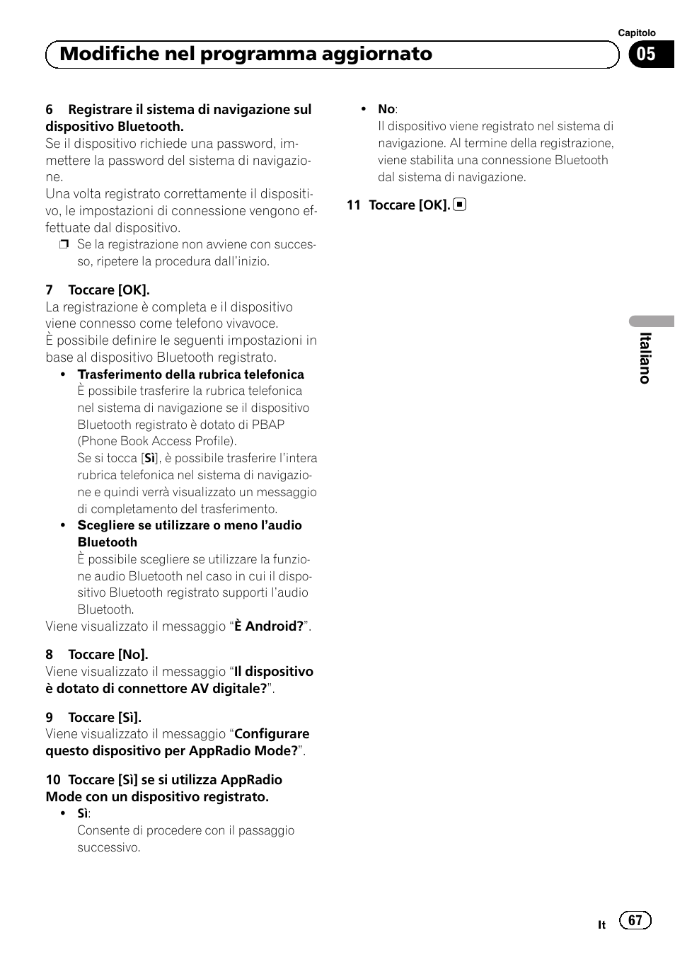 05 modifiche nel programma aggiornato | Pioneer AVIC-F50BT User Manual | Page 67 / 132