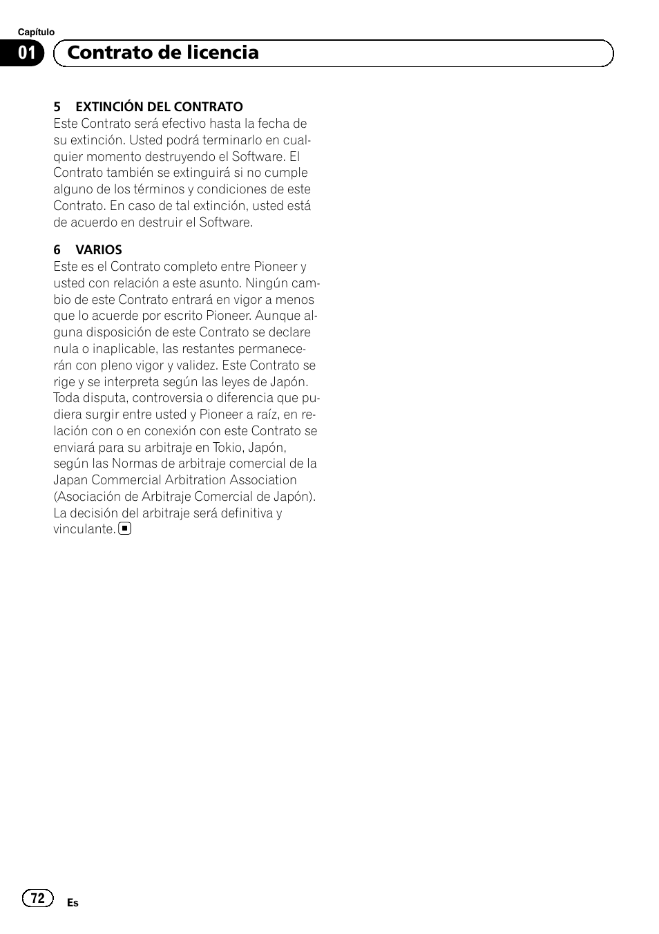 01 contrato de licencia | Pioneer AVIC-F50BT User Manual | Page 72 / 132