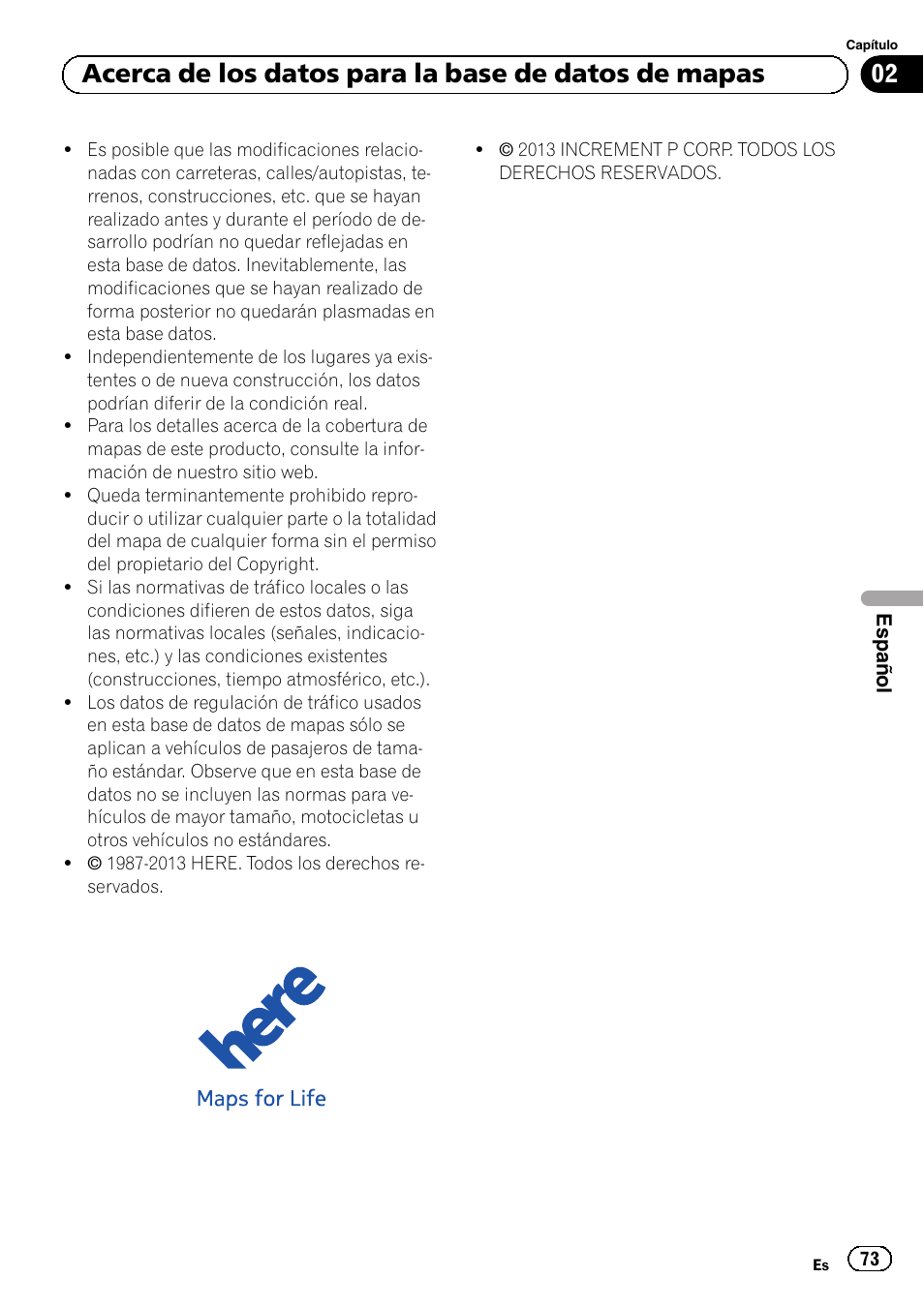 Acerca de los datos para la base de datos de mapas | Pioneer AVIC-F50BT User Manual | Page 73 / 132