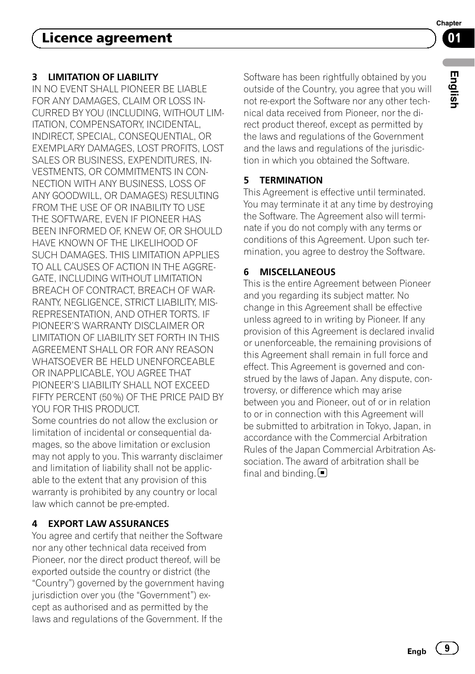 01 licence agreement | Pioneer AVIC-F50BT User Manual | Page 9 / 132