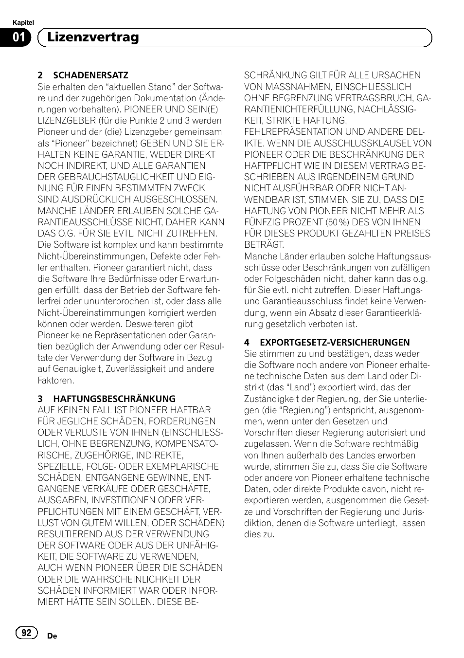 01 lizenzvertrag | Pioneer AVIC-F50BT User Manual | Page 92 / 132