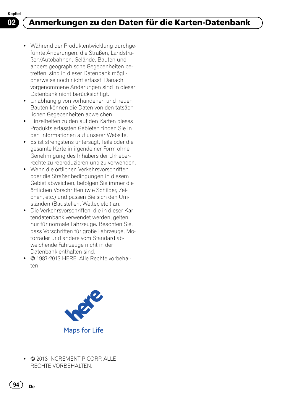 Anmerkungen zu den daten für die karten-datenbank | Pioneer AVIC-F50BT User Manual | Page 94 / 132