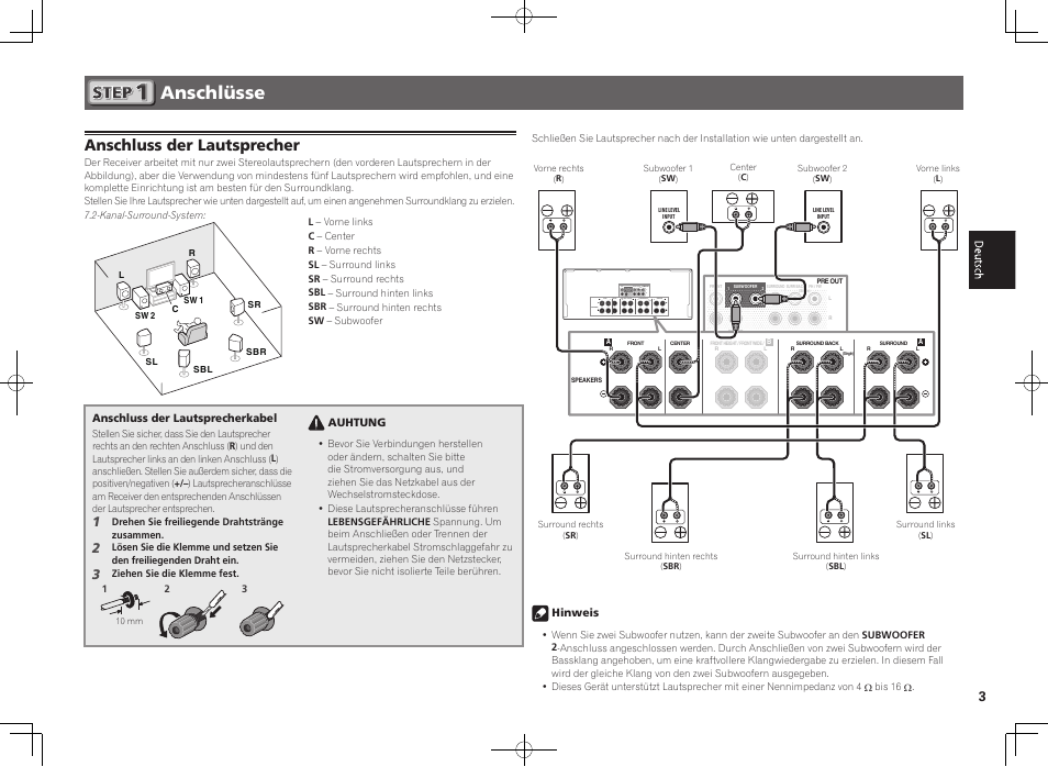 Anschlüsse, Anschluss der lautsprecher | Pioneer SC-2022-K User Manual | Page 15 / 44