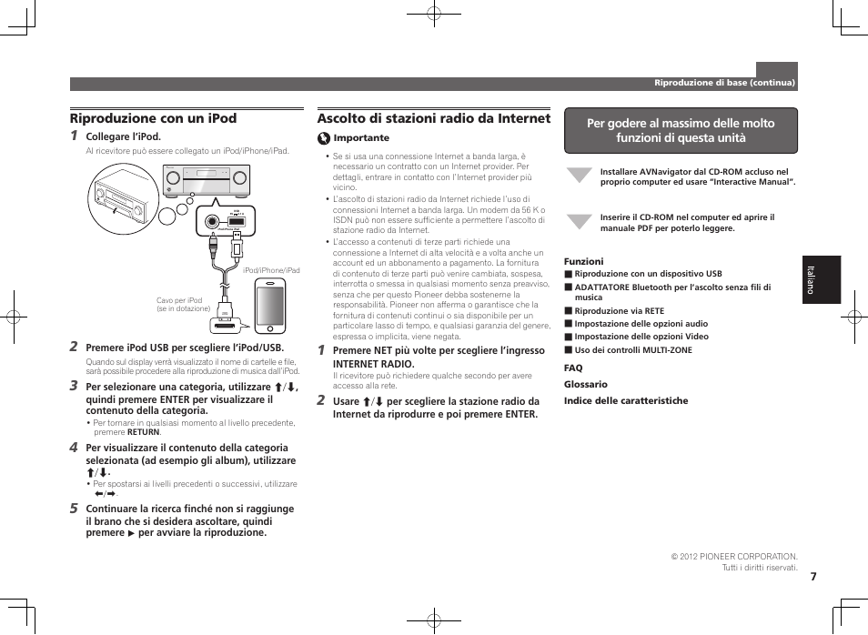Riproduzione con un ipod, Ascolto di stazioni radio da internet | Pioneer SC-2022-K User Manual | Page 25 / 44