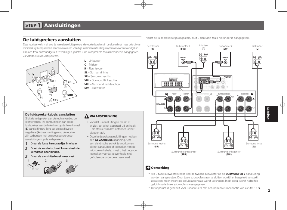 Aansluitingen, De luidsprekers aansluiten | Pioneer SC-2022-K User Manual | Page 27 / 44