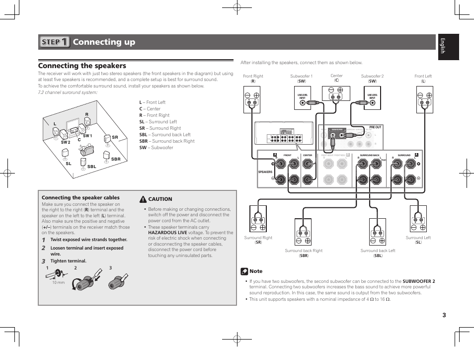 Connecting up, Connecting the speakers | Pioneer SC-2022-K User Manual | Page 3 / 44