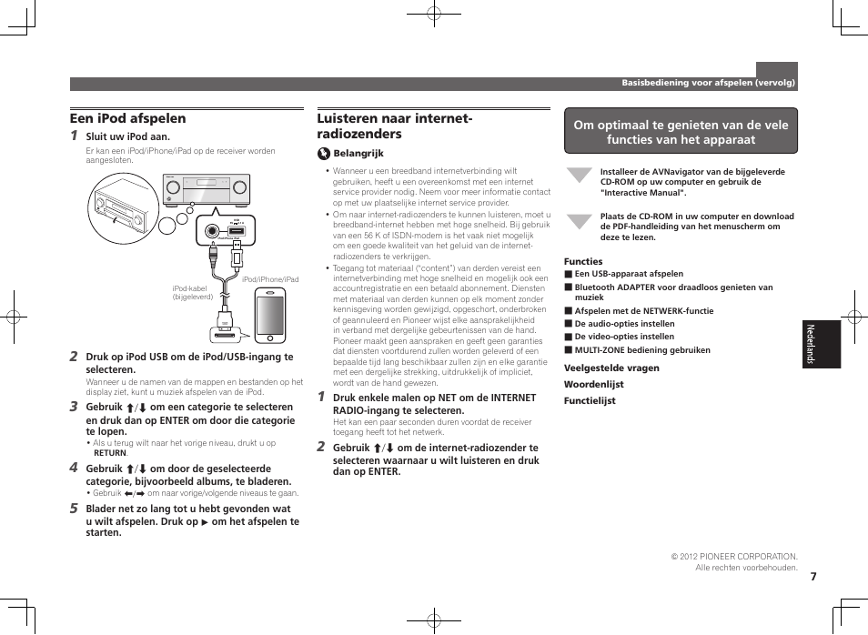 Een ipod afspelen, Luisteren naar internet- radiozenders | Pioneer SC-2022-K User Manual | Page 31 / 44