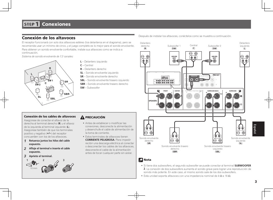 Conexiones, Conexión de los altavoces | Pioneer SC-2022-K User Manual | Page 33 / 44