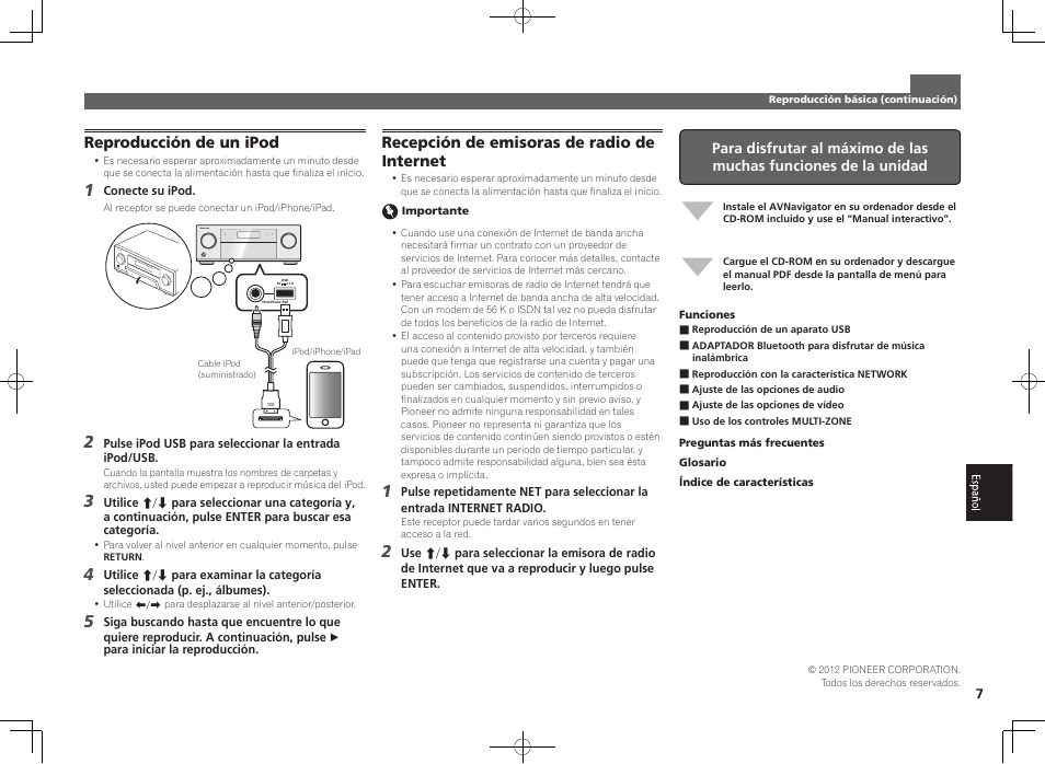 Reproducción de un ipod, Recepción de emisoras de radio de internet | Pioneer SC-2022-K User Manual | Page 37 / 44