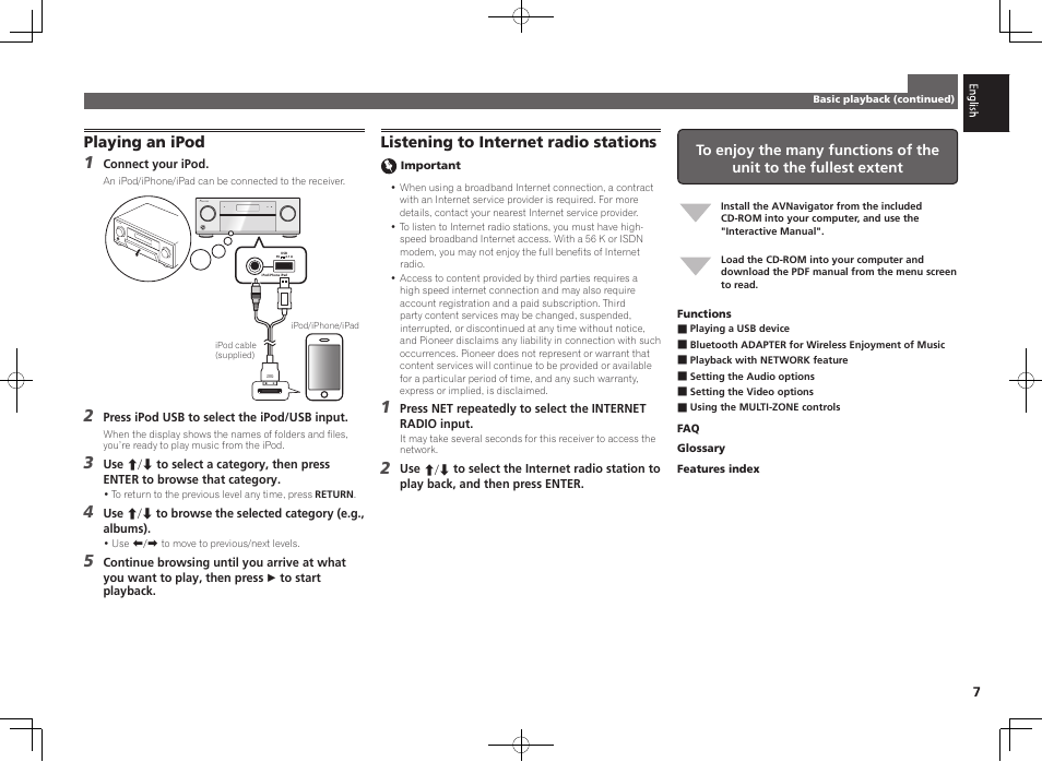 Playing an ipod, Listening to internet radio stations | Pioneer SC-2022-K User Manual | Page 7 / 44