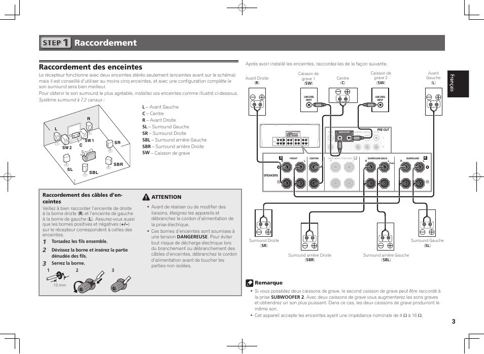 Raccordement, Raccordement des enceintes | Pioneer SC-2022-K User Manual | Page 9 / 44