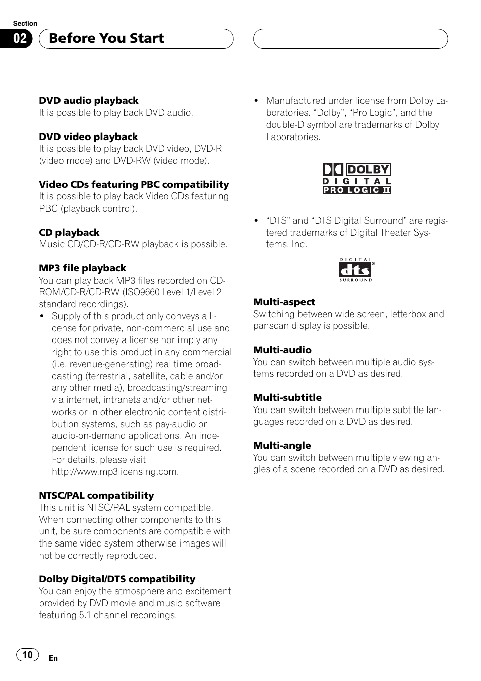 Before you start | Pioneer AVH-P7500DVDII User Manual | Page 10 / 119