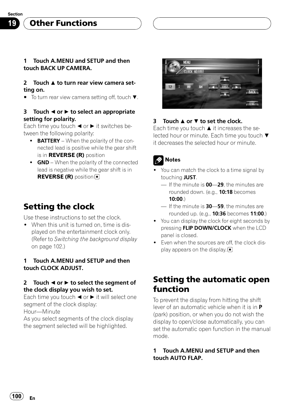 Setting the clock, Setting the automatic open function, Other functions | Pioneer AVH-P7500DVDII User Manual | Page 100 / 119