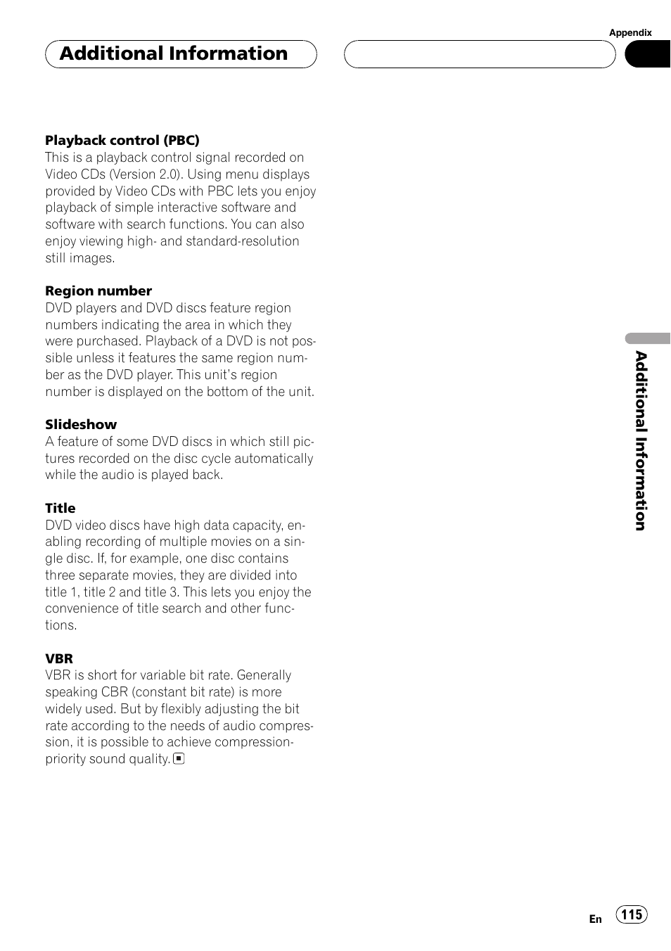 Additionalinformation | Pioneer AVH-P7500DVDII User Manual | Page 115 / 119