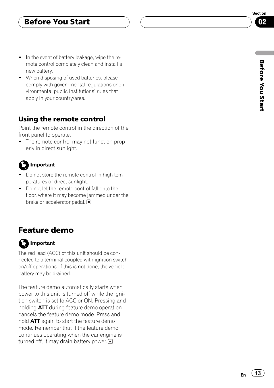 Feature demo 13, Feature demo, Before you start | Using the remote control | Pioneer AVH-P7500DVDII User Manual | Page 13 / 119