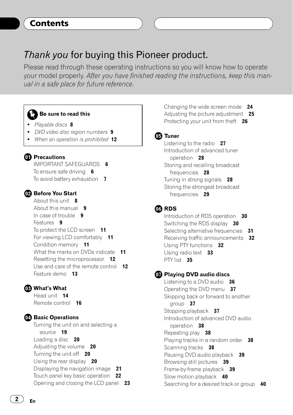 Pioneer AVH-P7500DVDII User Manual | Page 2 / 119