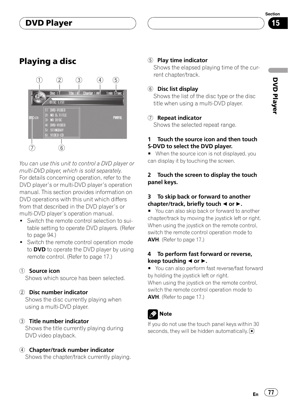 Dvd player playing a disc 77, Playing a disc, Dvd player | Pioneer AVH-P7500DVDII User Manual | Page 77 / 119