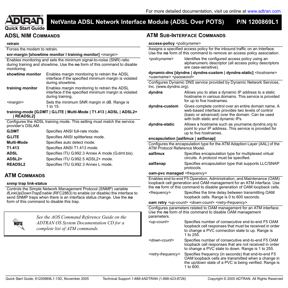 Adsl nim c, Atm c, Atm s | ADTRAN NetVanta ADSL NIM User Manual | Page 2 / 2