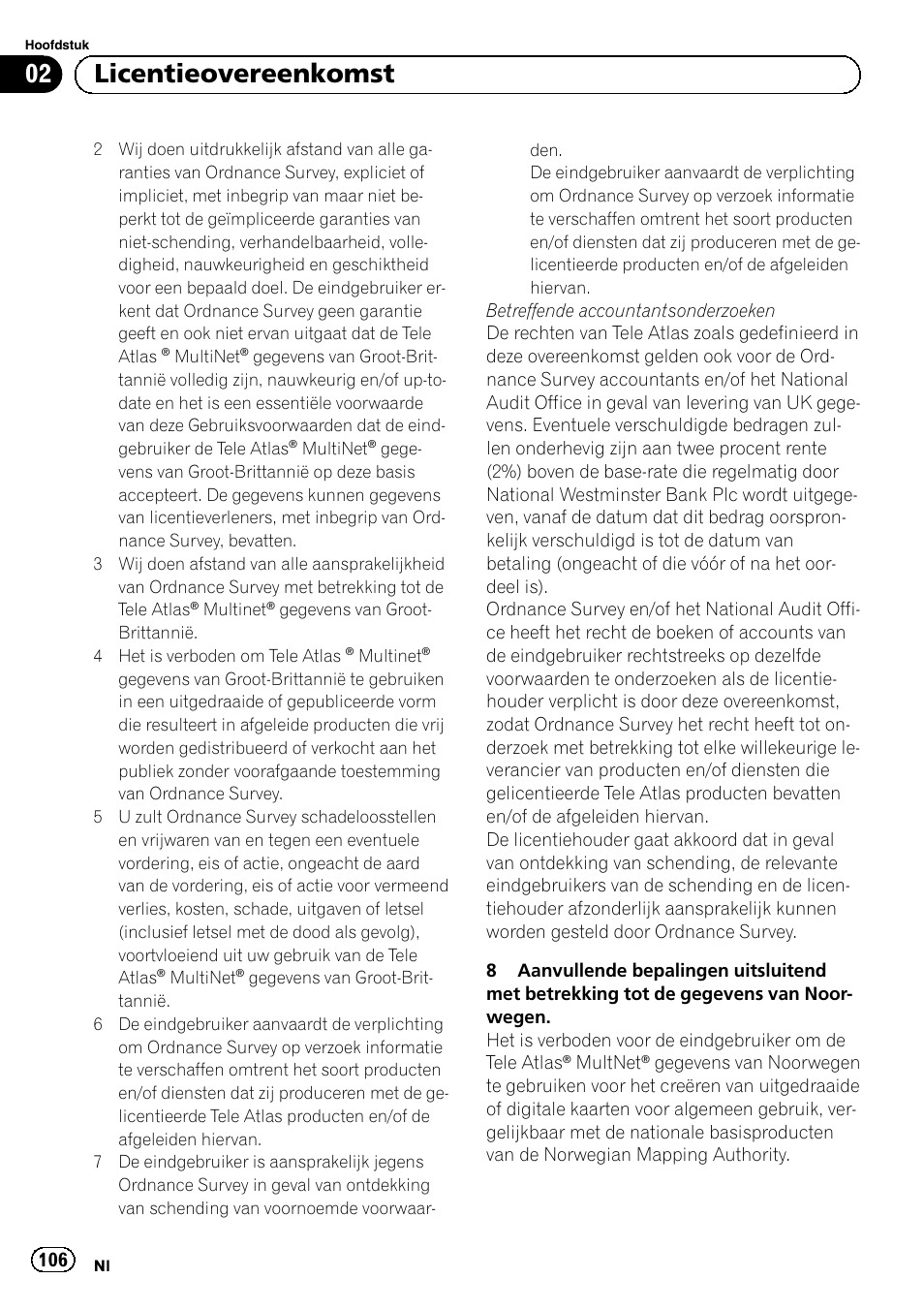 02 licentieovereenkomst | Pioneer AVIC-F920BT User Manual | Page 106 / 120