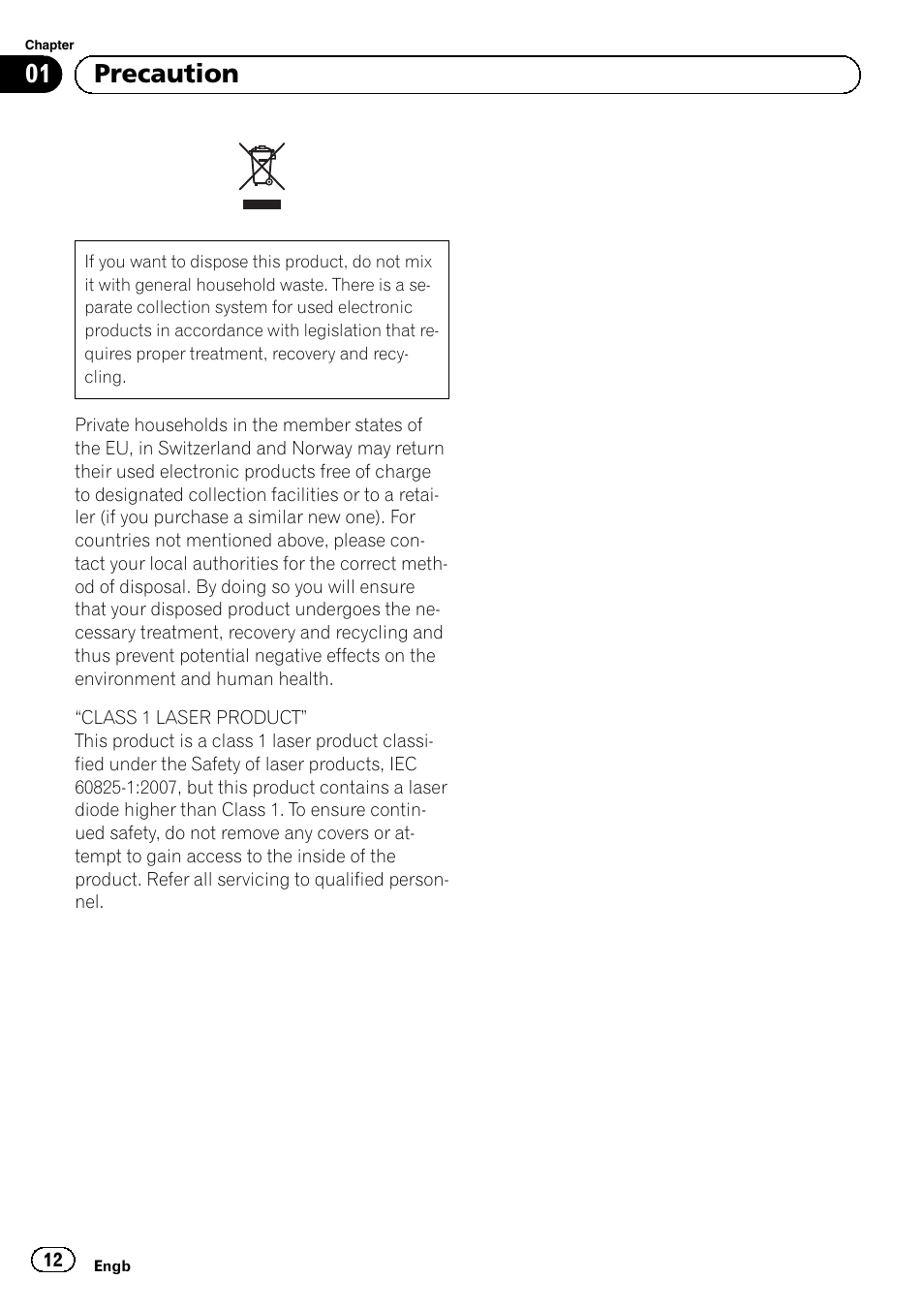 Precaution, 01 precaution | Pioneer AVIC-F920BT User Manual | Page 12 / 120