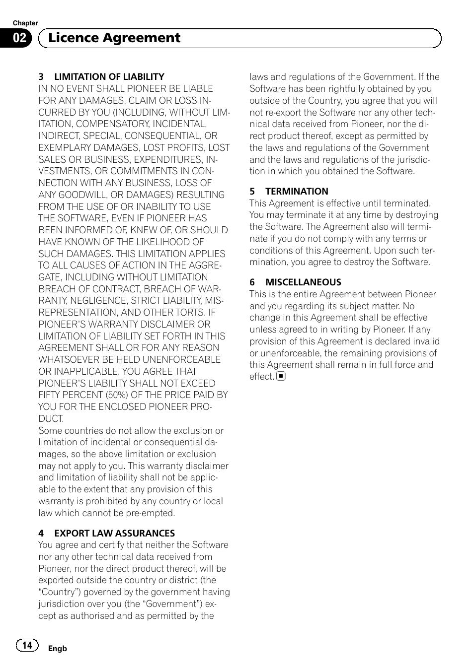 02 licence agreement | Pioneer AVIC-F920BT User Manual | Page 14 / 120