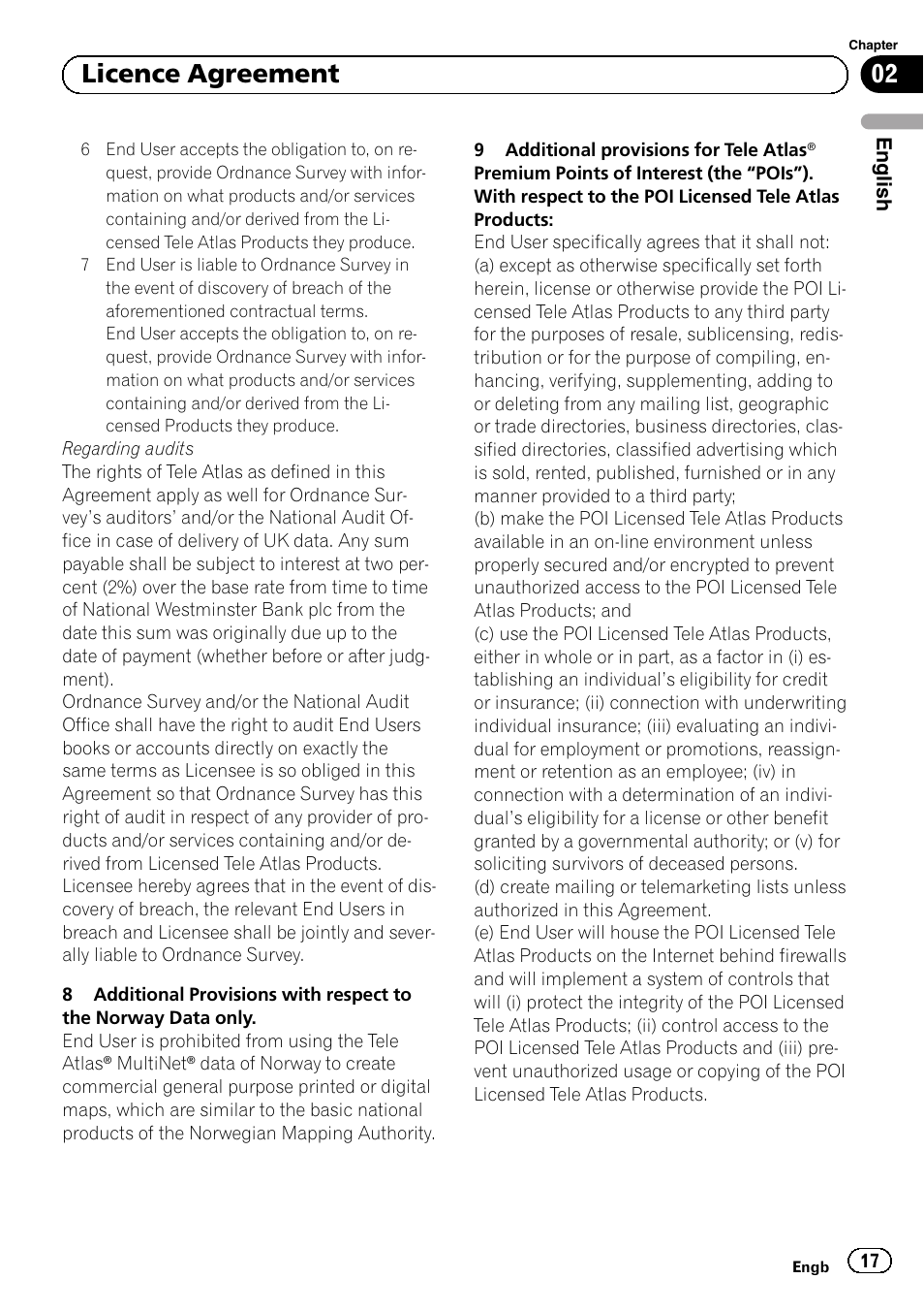 02 licence agreement | Pioneer AVIC-F920BT User Manual | Page 17 / 120