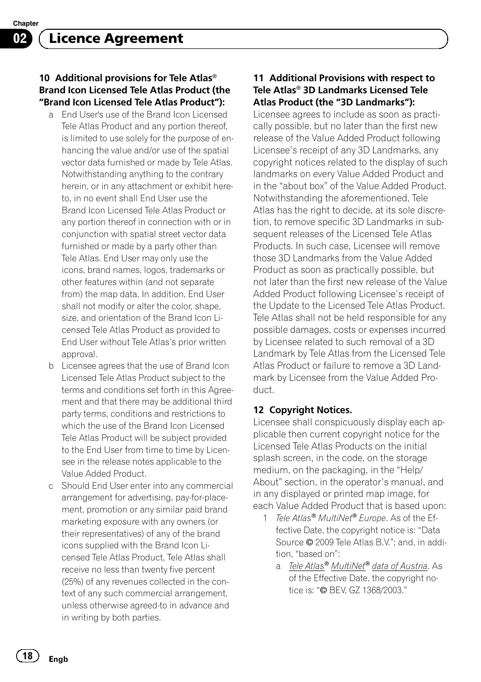 02 licence agreement | Pioneer AVIC-F920BT User Manual | Page 18 / 120