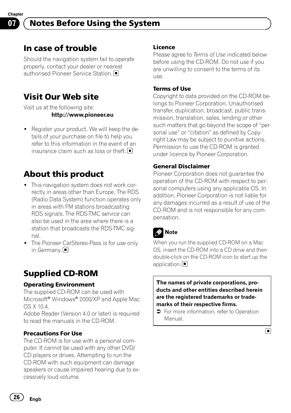 Notes before using the system in case of trouble, Visit our web site, About this product | Supplied cd-rom | Pioneer AVIC-F920BT User Manual | Page 26 / 120