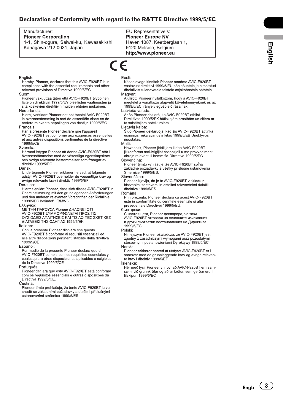 Pioneer AVIC-F920BT User Manual | Page 3 / 120