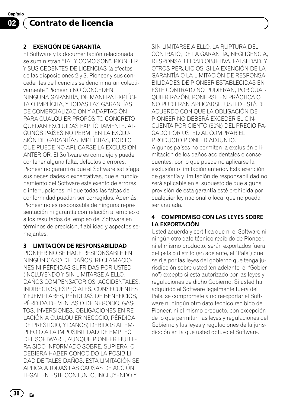 02 contrato de licencia | Pioneer AVIC-F920BT User Manual | Page 30 / 120