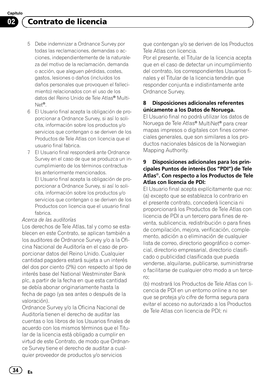 02 contrato de licencia | Pioneer AVIC-F920BT User Manual | Page 34 / 120