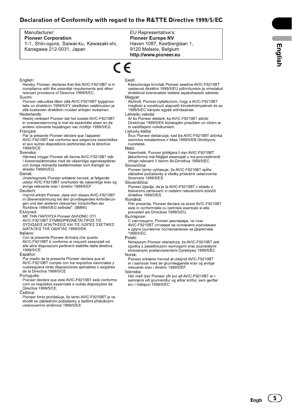 Pioneer AVIC-F920BT User Manual | Page 5 / 120