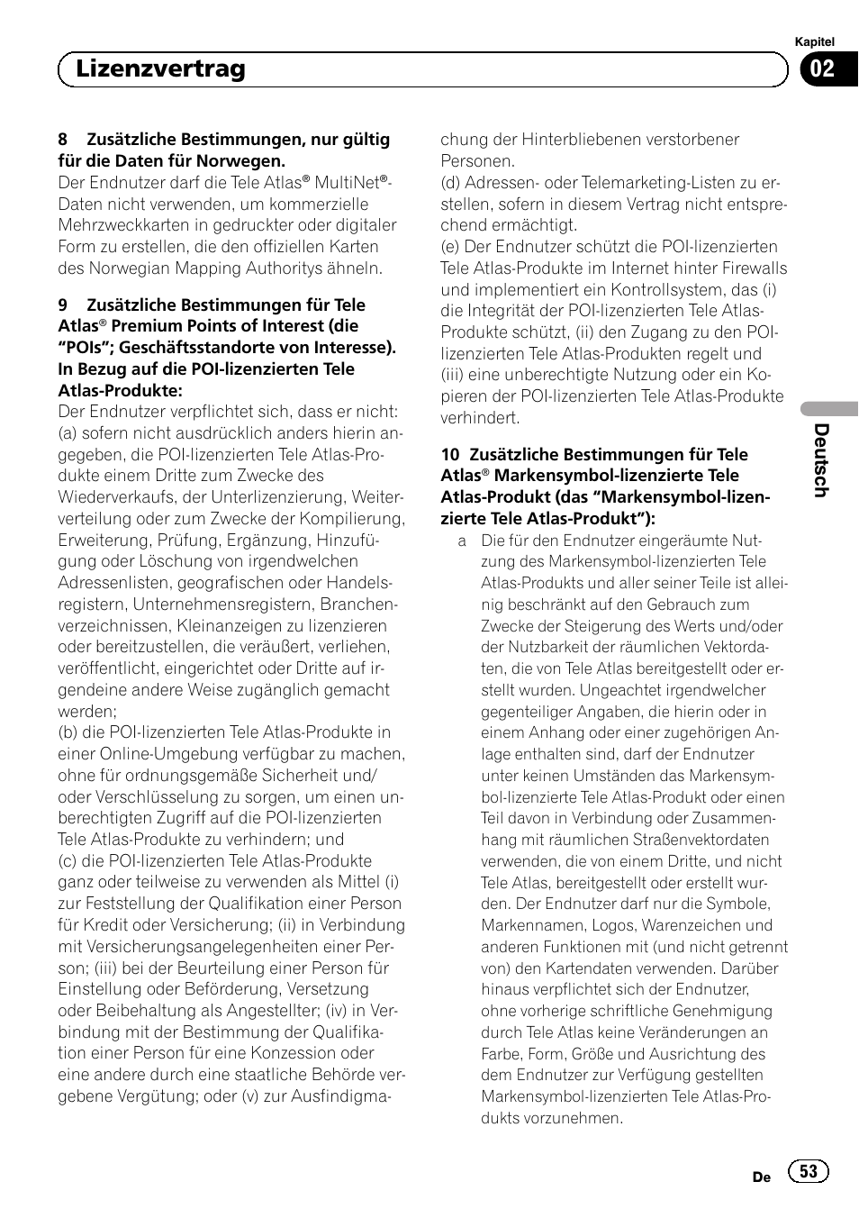 02 lizenzvertrag | Pioneer AVIC-F920BT User Manual | Page 53 / 120