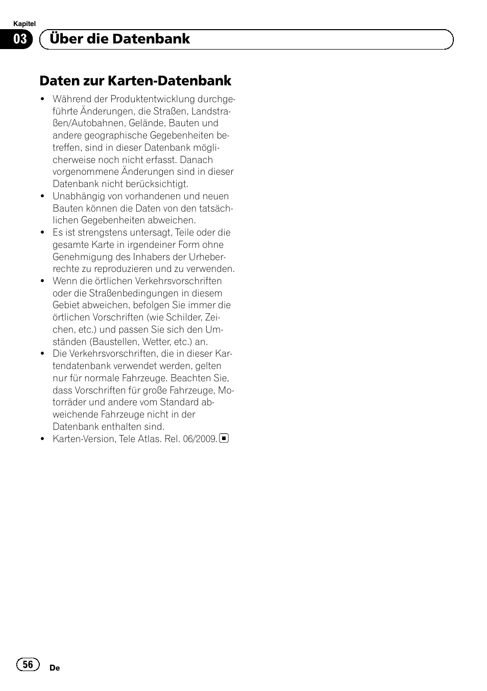 Über die datenbank daten zur karten-datenbank, Daten zur karten-datenbank, 03 über die datenbank | Pioneer AVIC-F920BT User Manual | Page 56 / 120