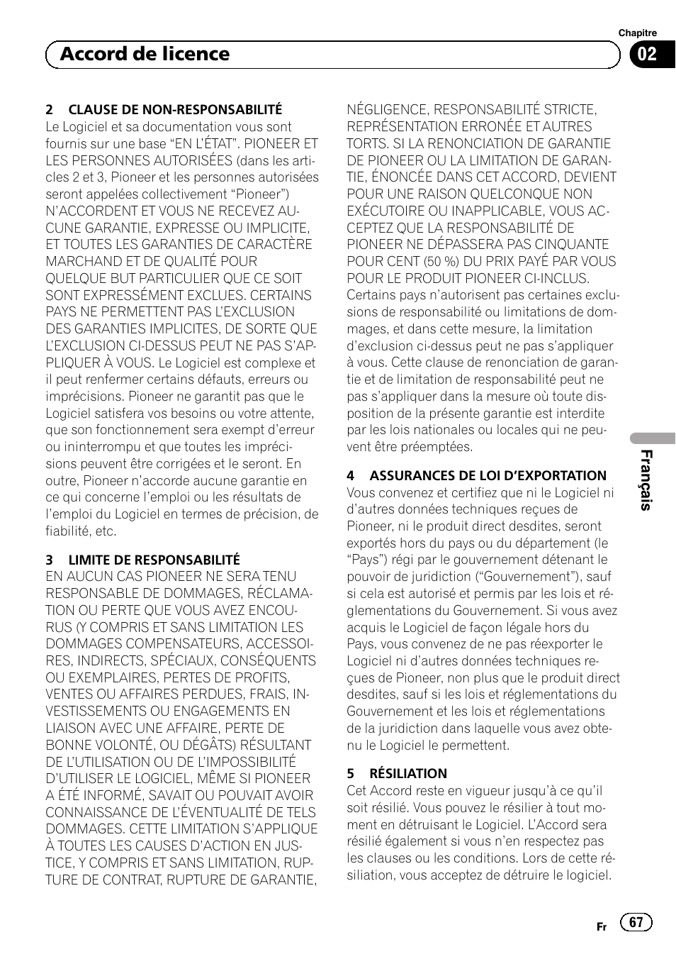 02 accord de licence | Pioneer AVIC-F920BT User Manual | Page 67 / 120