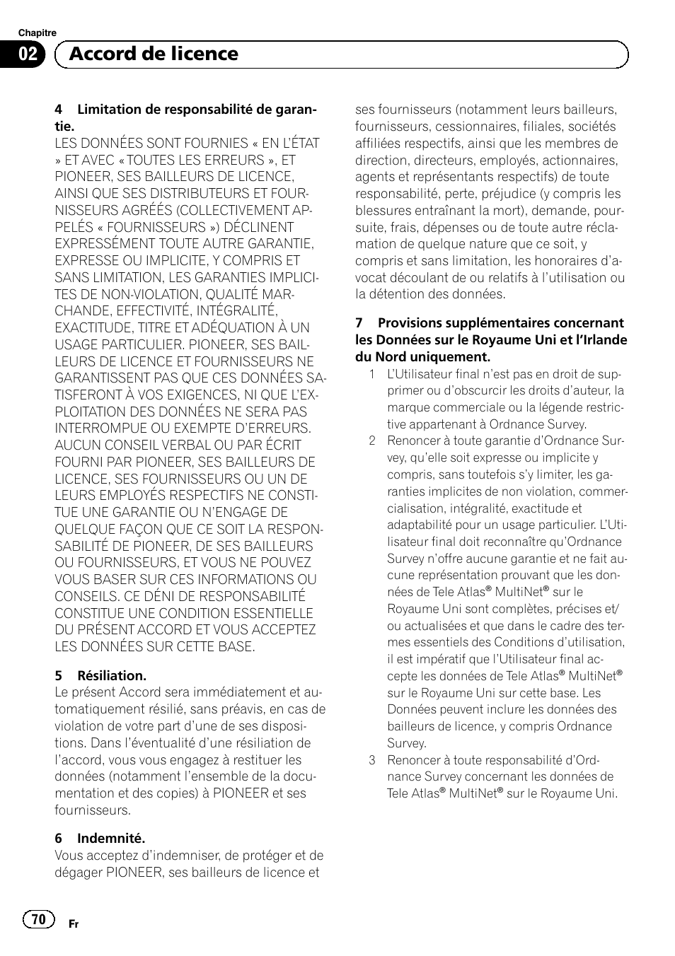 02 accord de licence | Pioneer AVIC-F920BT User Manual | Page 70 / 120