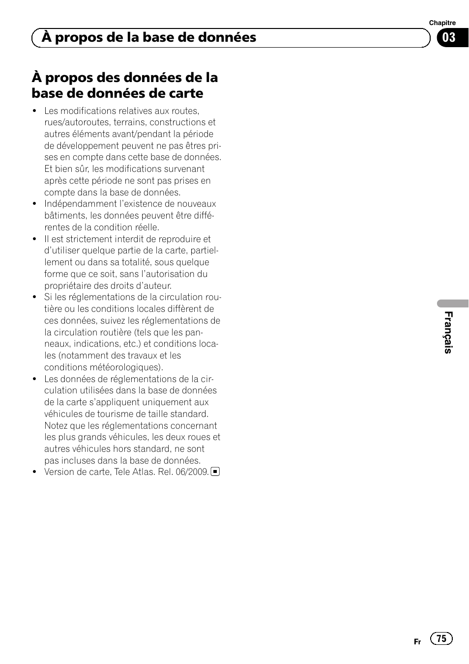 De carte, 03 à propos de la base de données | Pioneer AVIC-F920BT User Manual | Page 75 / 120