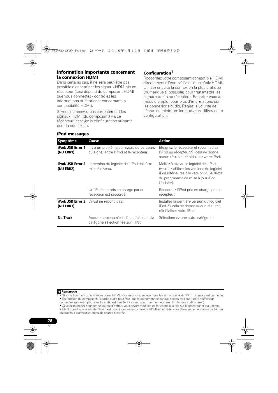 Ipod messages | Pioneer VSX-820-K User Manual | Page 158 / 244