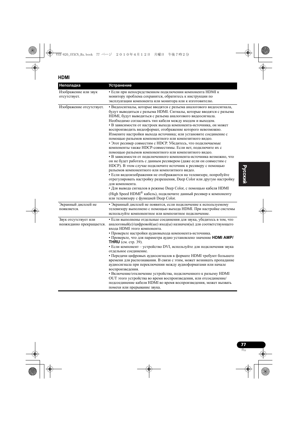 Hdmi | Pioneer VSX-820-K User Manual | Page 237 / 244